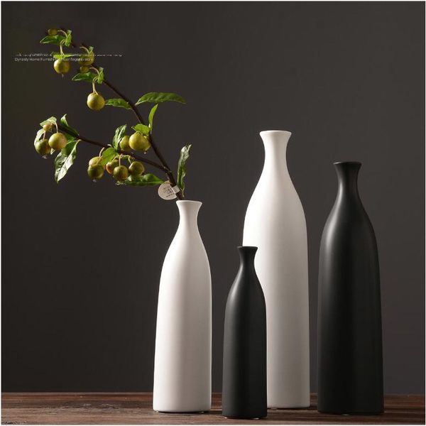 Black And White Ceramic Vase Decoration Modern Creative Fashion Flower Arrangement Flower Table Dining Room Living Room Decorati Decorative Glass