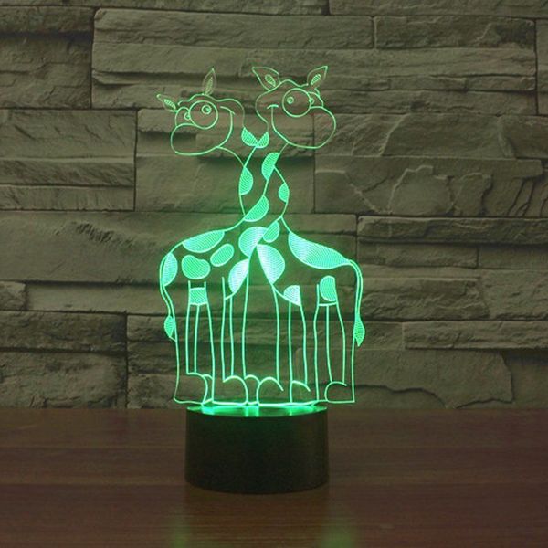 Adorável Girafa 3D Animal Girafa LED Night Light 3D LED USB 7 Mudança de Cor Candeeiro de Mesa de Presente de Natal # R76