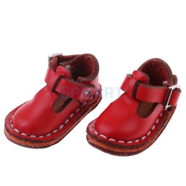 

12 inch dolls shoes flat ankle belt shoes for 12'' neo blythe pullip doll - red