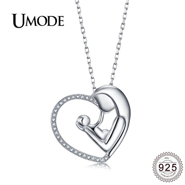 

umode baby mom gifts kiss heart sterling 925 silver necklaces pendants for women female fashion jewelry zirconia jewel uln0236
