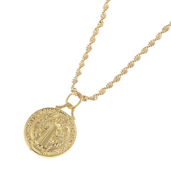 

gold plated catholic round medal cross pendant patron saint benedict of nursia holy jewelry, Silver