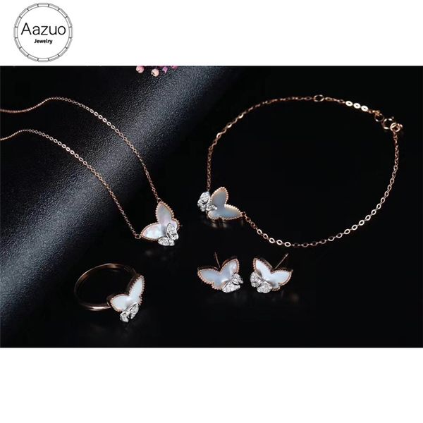 

aazuo 18k rose gold au750 real diamond shell jewelry sets butterfly ring necklace earring blacelet for women engagement wedding, Black