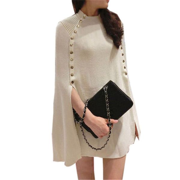 

2018 new fashion winter autumn poncho sweater women double breasted brand knitted sweaters and pullovers pull femme jumper, White;black