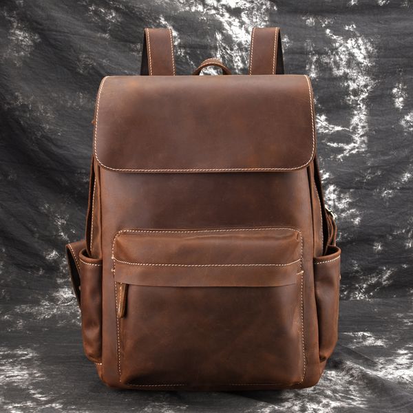 

100%genuine leather backpack retro men's bag layer cowhide student backpackslarge capacity travel bag