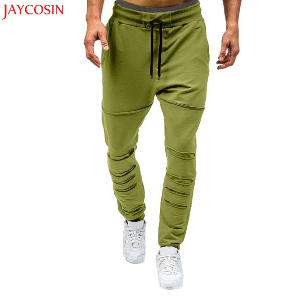 

jaycosin mens sweatpants spring casual cotton blend fashion trousers pants full length casual holes green pants sweatpants z1030, Black