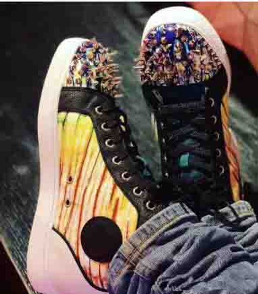 

colorful spikes pik pik red bottom shoes men women high-mixed studded studs casual shoes flat genuine leather, Black