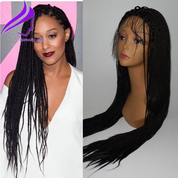 Moda afro-americana preto / marrom / loira caixa tranças peruca resistente ao calor peruca dianteira do laço sintético micro trançado perucas para as mulheres negras