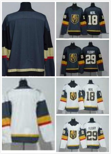 

2018 vegas golden knights 29 марк-андре флери хоккей джерси 18 джеймс нил бранк мужчины женщины молодежь дети сшитые серый серый белый, Black;red