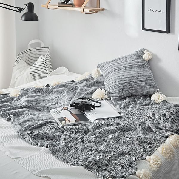 

cobertor knitted blanket on the couch cotton throws sofa plane travel plaids fashion orange blue grey for bedroom