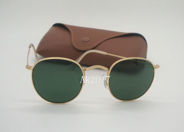 

mens womens round sunglasses eyewear classic sun glasses gold metal green 50mm glass lenses come with brown case, White;black