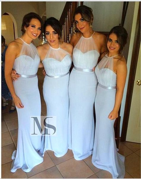 

2018 new mermaid wedding bridesmaid dresses halter neck sleeve mermaid wedding party dresses plus size maid of honor dresses 543, White;pink