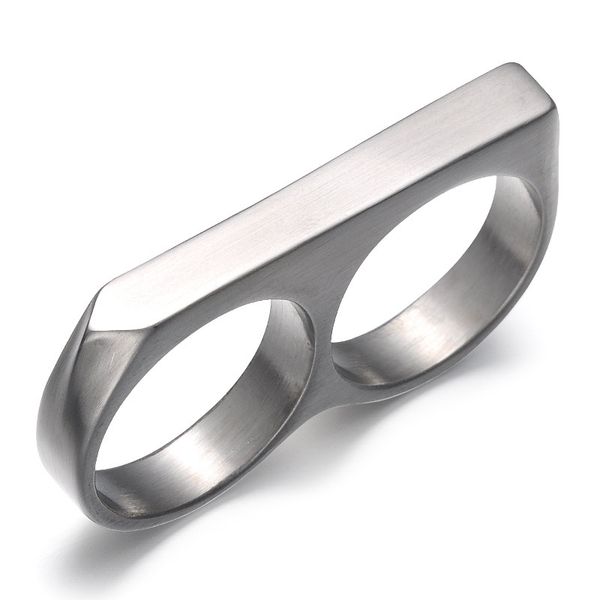 

europe and the united states creative double-finger double ring titanium steel rings hip-hop light tiger ring men's personality ring, Silver