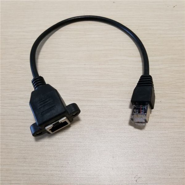 

10pcs/lot screw panel mount rj45 cat5 male to female lan network extension cable with screws black 30cm