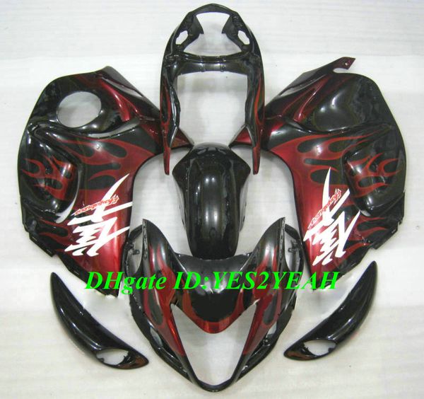 Spritzguss-Verkleidungsset für Suzuki Hayabusa GSXR1300 08 09 10 12 GSXR 1300 2008 2009 2012, rote Flammen, schwarze Verkleidungsset + Geschenke SH05