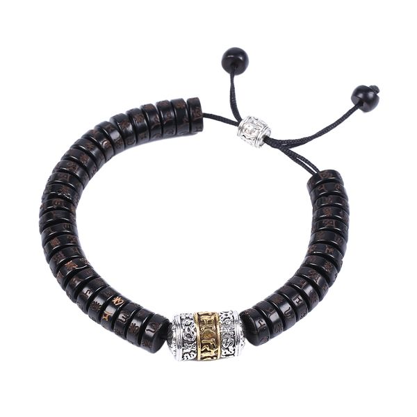 

handmade tibetan buddhist jewelry natural coconut shell beads om mani padme hum with metal mantra sign beads bracelet 1562, Golden;silver