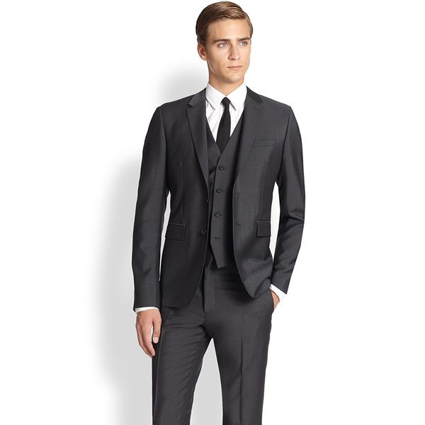 

2018 men suits black notched lapel business wedding suits custom made tuxedos formal blazer slim fit 3piece prom evening dress man, Black;gray