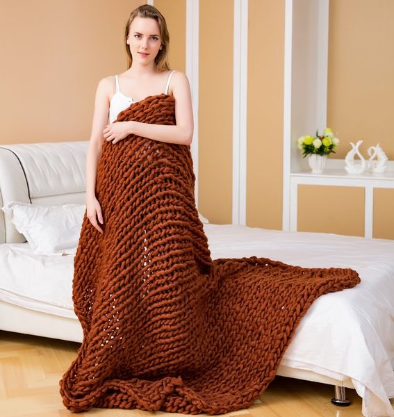 

nordic thick knitted blanket for beds wool hand-woven super soft blanket sofa pgraphy props warm winter throw