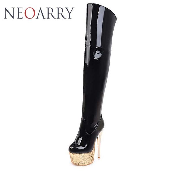 

neoarry women's stiletto boots women's boots black red patent leather shoes woman thin high heels thigh high botas mujer