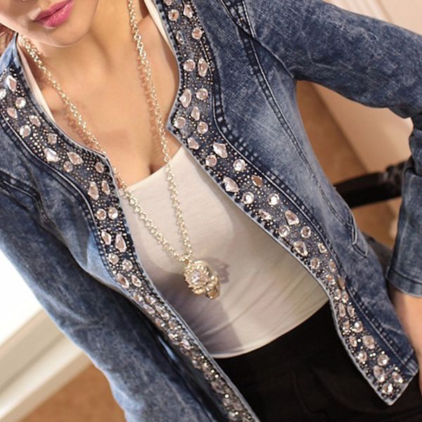 

2017 autumn women outerwear coats classical rhinestone sequins retro jackets coats with rivets short slim denim jackets, Black;brown