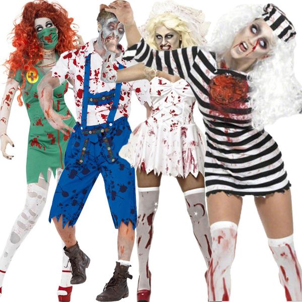 

fancy halloween costumes goul costume horror surgery nurse dress for women bloody scary clothes zombie day of the dead m-xl set, Black;red