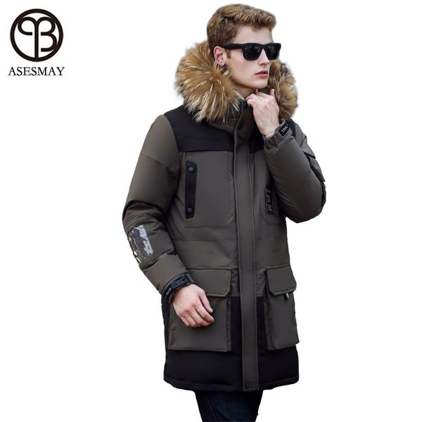 

asesmay 2016 down coat jacket brand clothing with real fur hood winter long parka men duck down wellensteyn snow warm coats, Black