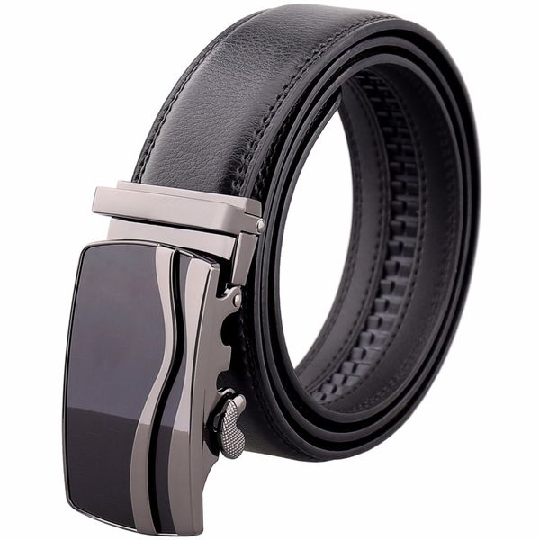 

kaweida new arrivals wave shape metal automatic buckle belt cow genuine leather belt for men 110-130, Black;brown