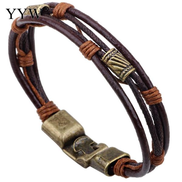 

2018 bracelet cowhide with waxed nylon cord & zinc alloy antique bronze color plated sold per approx 8 inch strand gift, Golden;silver