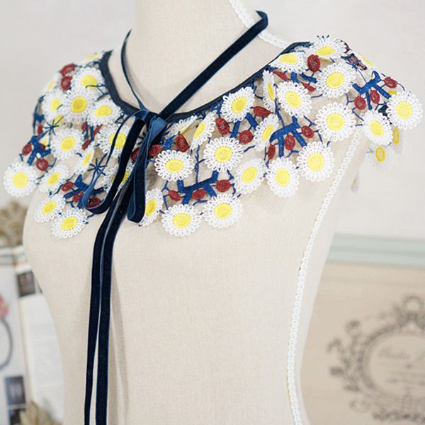 

fashion color embroidery cotton daisy embroidery decoration style pleated organza purple velvet playful fake collar small shawl, White