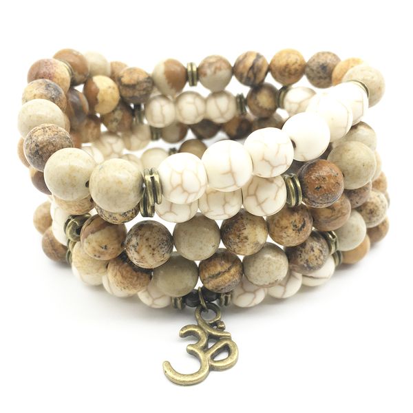 Sn1364 venda quente mulheres yoga pulseira de imagem natural jaspers mala yoga jóias equilíbrio cura ohm jóias frete grátis