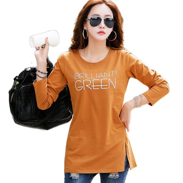 

new fashion autumn long t shirt women long sleeve t-shirt 2018 casual winter letter print basis t shirt for women cotton, White