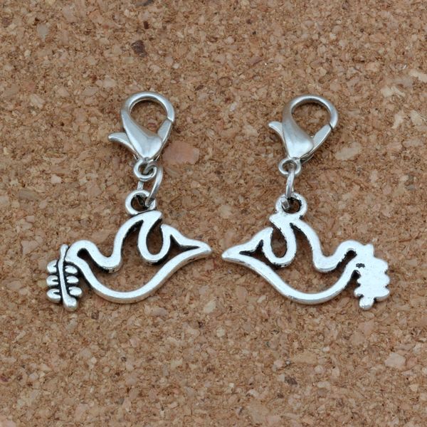 

100pcs/lots antique silver peace dove olives charms bead with lobster clasp fit charm bracelet diy jewelry 19x26mm a-259b, Bronze;silver