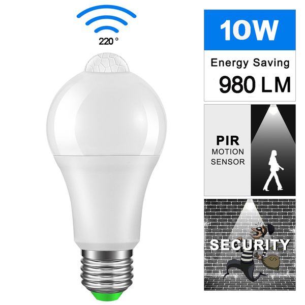 

led bulb light 10w 980lm b22 e27 led light bulb automatic on off motion sensor led bulb for balcony corridor outdoor indoor
