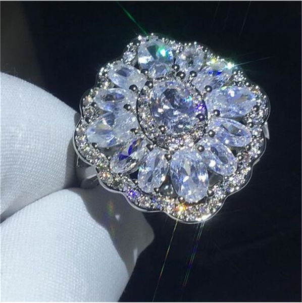 

2018 romantick flower ring silver color diamond cz stone big engagement wedding band ring for women bridal fashion jewelry, Slivery;golden