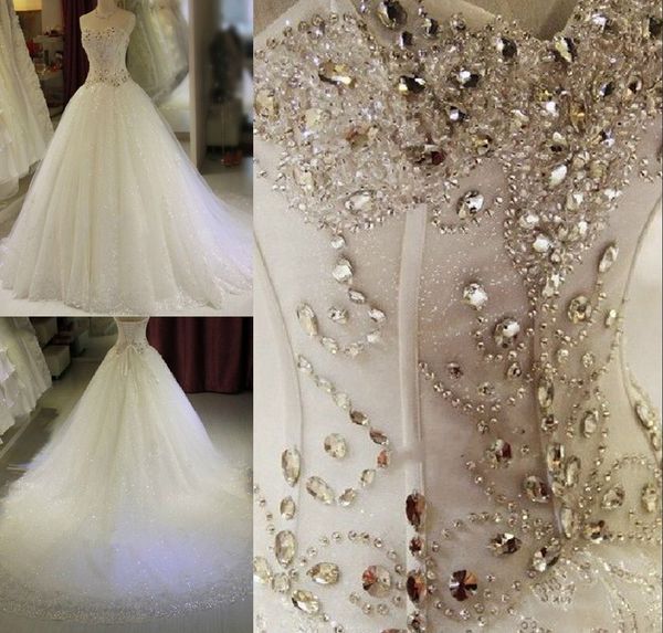 Luxury Crystal Bling Wedding Dress Ball Gown Tulle Sweetheart