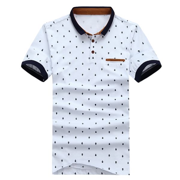 

brand polo shirt men cotton fashion skull dots print camisa polo summer short sleeve casual shirts, White;black