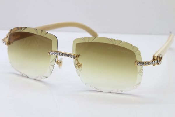 

glasses sunglasses big lens t8200762 limited edition stones new genuine natural white sun glasses rimless carved self-made tpwnr, Slivery;brown