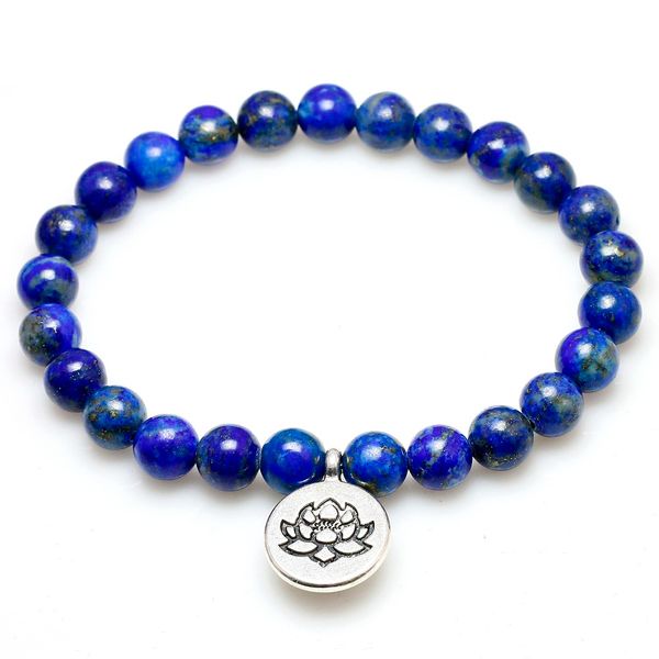 

real natural lapis lazuli bead with lotus buddha tree life penden stone bracelet for women and men yoga meditation jewelry, Black