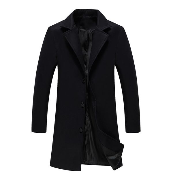 

2018 men's coats & jackets winter cashmere jacket man long section single breasted overcoat pure color casual woolen coat, Black