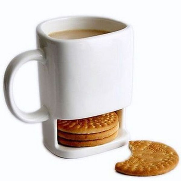 

ceramic mug white coffee tea biscuits milk dessert cup tea cup side cookie pockets holder for home office