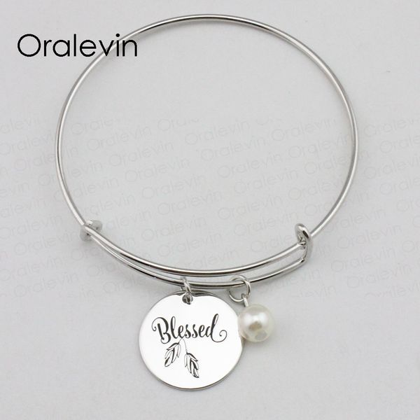 

blessed inspirational hand stamped engraved pendant expandable wire bracelet metal stamped handmade jewelry,10pcs/lot, #ln2327b, Black