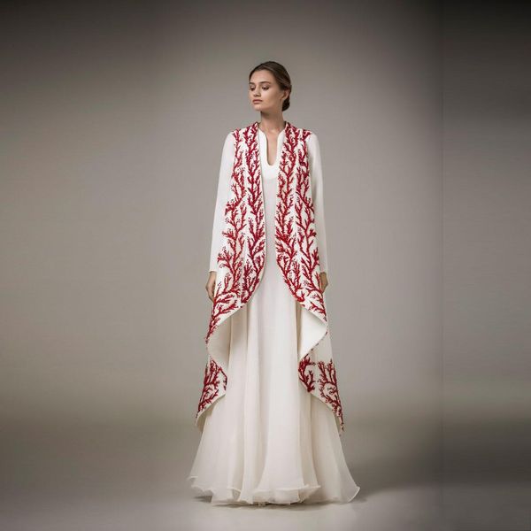 Элегантные белые и красные аппликационные вечерние платья Ashi Studio с длинным рукава