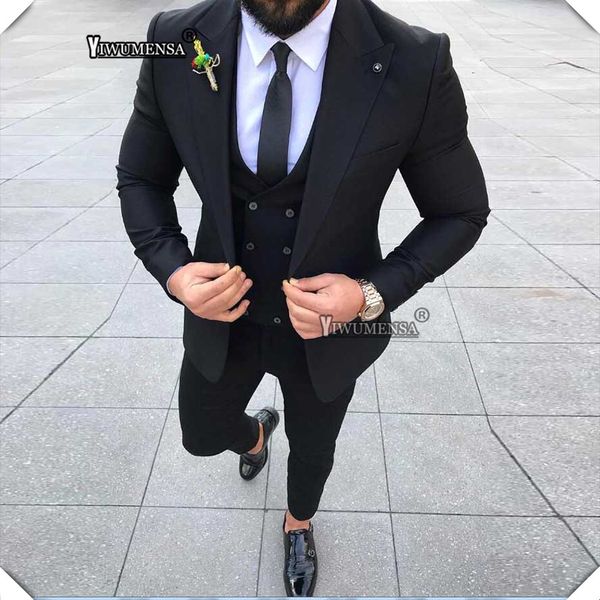 

yiwumensa costume mariage homme black men suits for wedding traje de hombre suit for men groom work suit custom made 3 piece, White;black