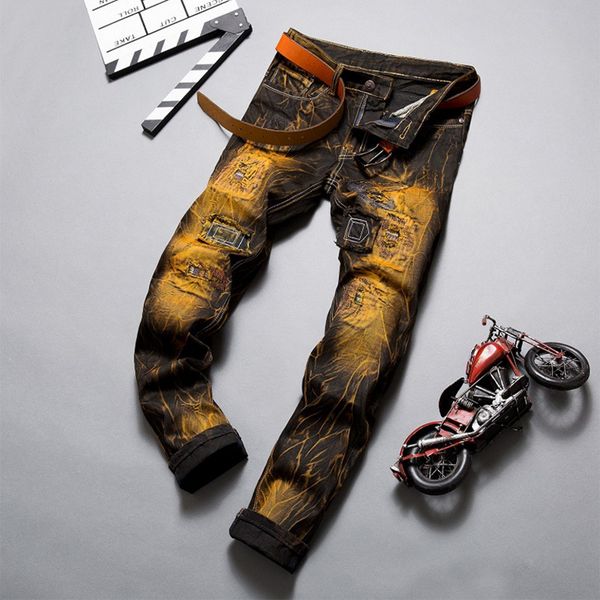 

new vintage mens jeans pants slim fit distressed denim joggers biker for men brand 2 colour trousers, Blue