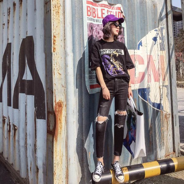 

black and gray ripped jeans for women with flared bottoms, Blue