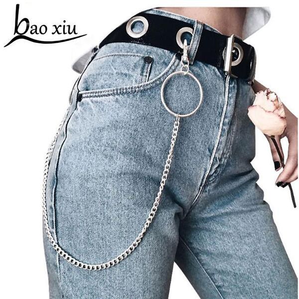 

2018 new street long big ring chain rock punk trousers hipster pant jean keychain ring clip keyring hiphop beads accessories, Silver