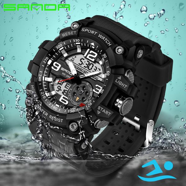 

sanda digital watch men military army sport watch water resistant date calendar led electronicswatches relogio masculino, Slivery;brown