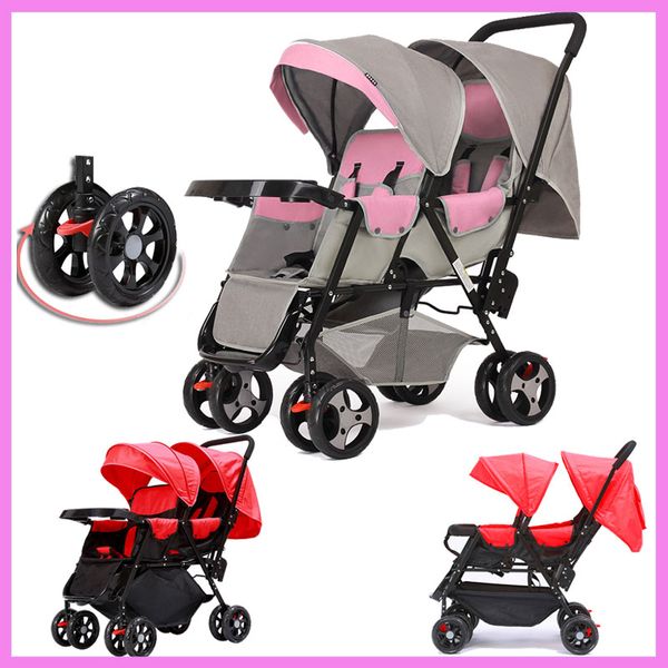 

360 degree omni-directional wheels twins baby stroller baby carriage car light double stroller for twins child trolley pushchair