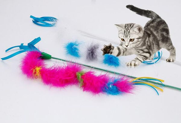 

Turkey Feather cat teaser wand toys Stick For Cat Catcher Teaser Toy For Pet Kitten Jumping Train for Fun cat teaser feather