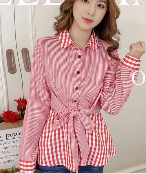 

south korea 2018 spring new style chequer shirt long sleeved shirt, White