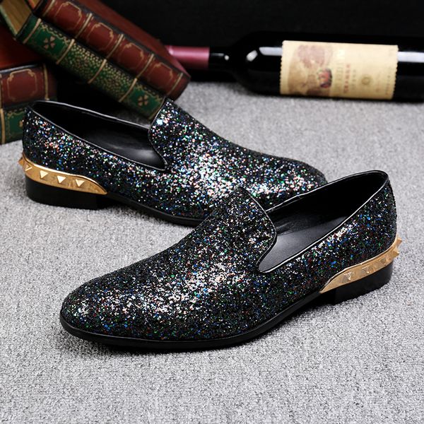 2018 Derby Italian Derby Scarpe glitter Nuova Mens Fashion Fash Cashings Designer Designer Dress Shoes Loafer Scarpe da uomo EU38-46 Zapatos Hambre
